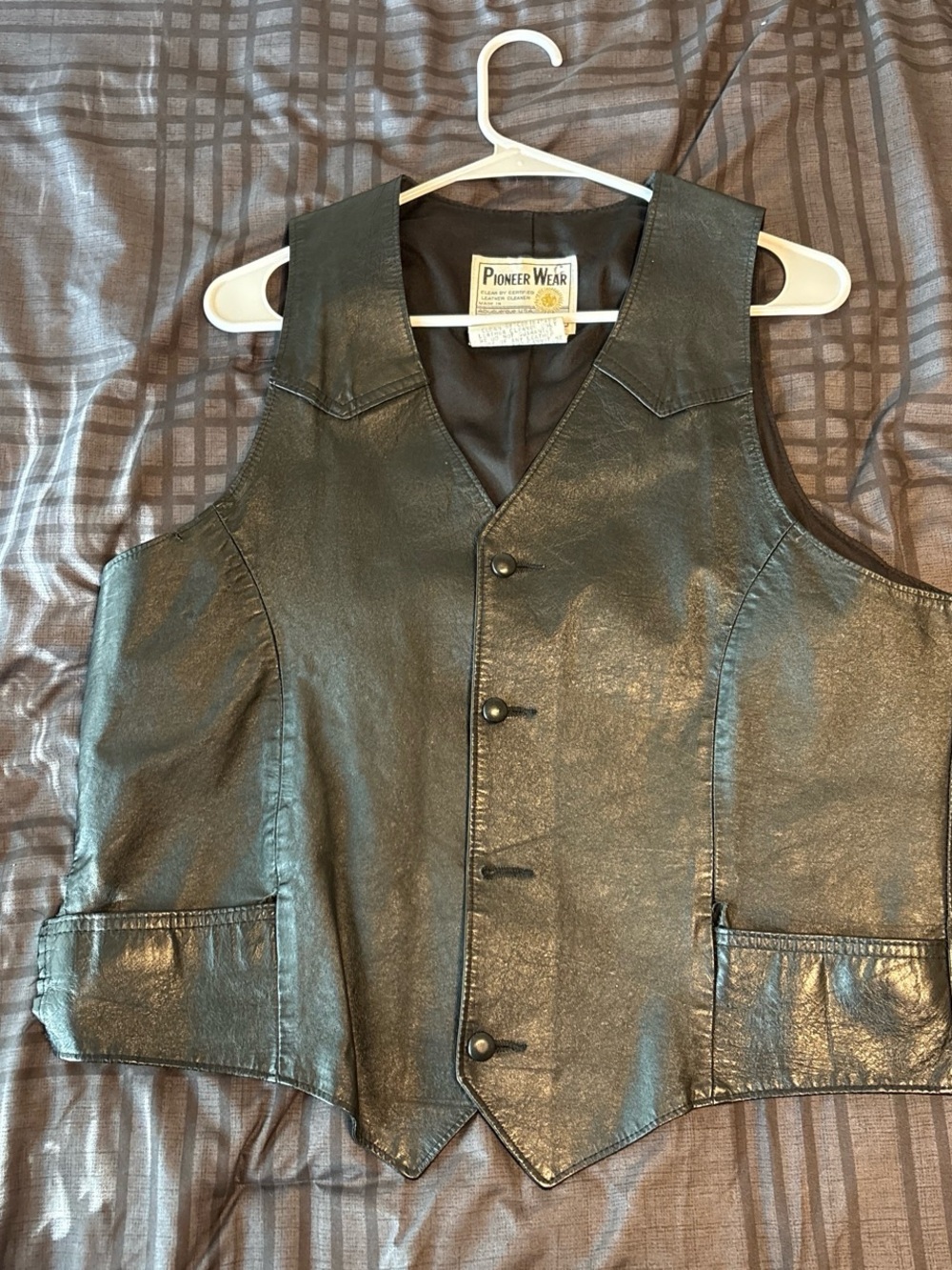 PIONEER Black Leather Button-Front Vest